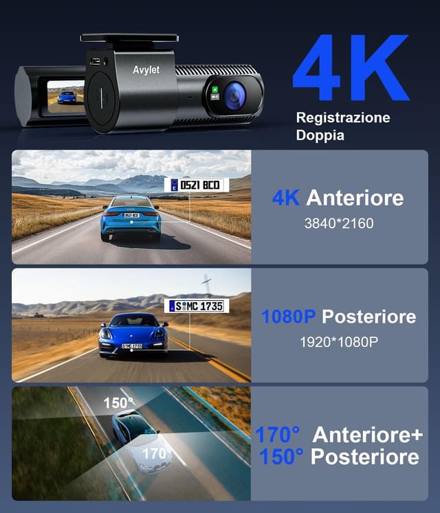 Thumbnail 2 de Avylet Dash Cam Auto 4K doppia lente 170°