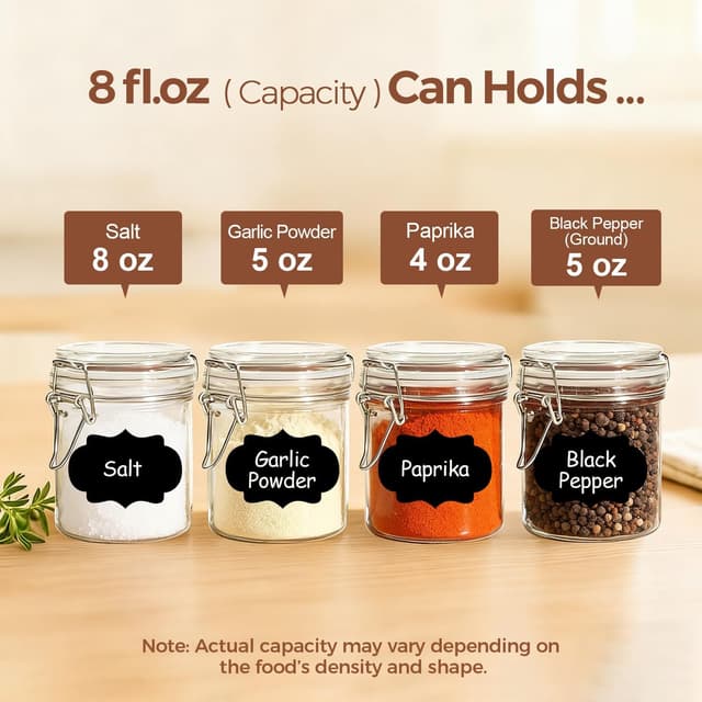 Thumbnail 2 de ComSaf 8oz Airtight Glass Jars Set of 6