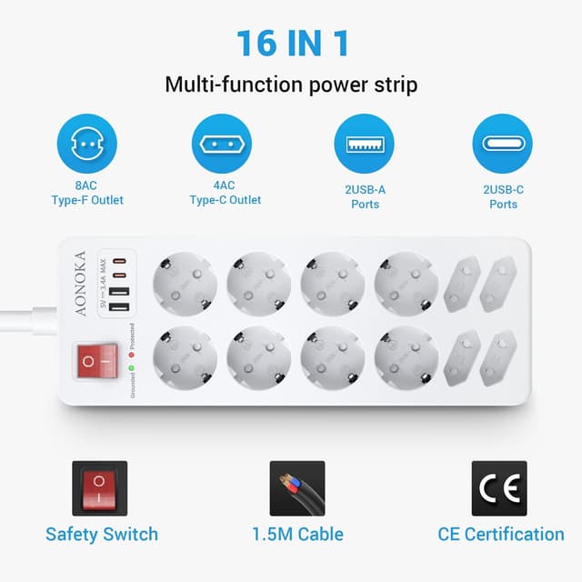 Detalle de Ciabatta multipresa con USB C 12 posti