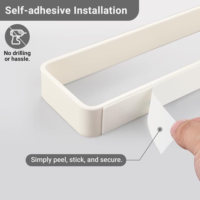 Detalle de SAYAYO 40cm Self-Adhesive Towel Rail Wall Mounted (Cream White) – No Drilling Heavy Duty Towel Ring