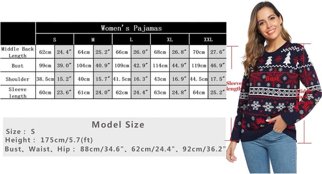 Detalle 2 de Pull de Noël unisexe Aseniza « ugly sweater » à motif flocon et wapiti, col rond