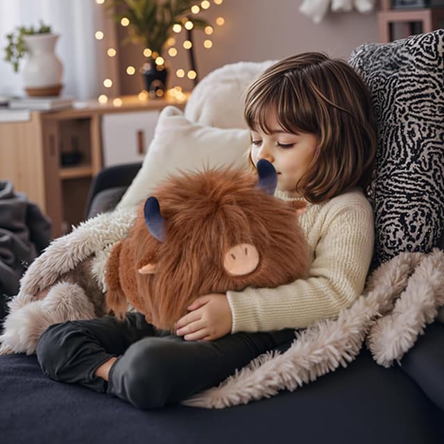 Detalle de MeWaii 8-inch Soft Highland Cow Plush Pillow – cuddly squishy stuffed toy for hugs