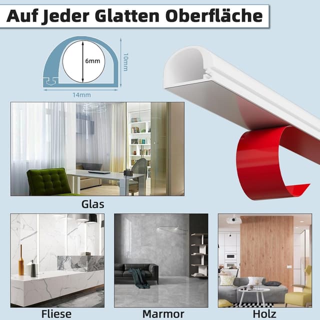 Detalle de Kayleinster Kabelkanal weiß, selbstklebend und flexibel – Mini-Kabelschacht zur Kabelführung an Wand, TV & Fußleisten