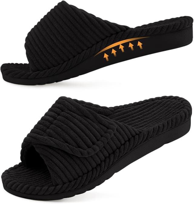 Detalle de Litfun Orthopedic House Slippers for Women with Adjustable Arch Support (Open Toe Corduroy)