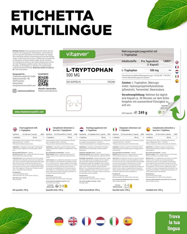 Thumbnail 5 de L-triptofano 500 mg 365 capsule vegane