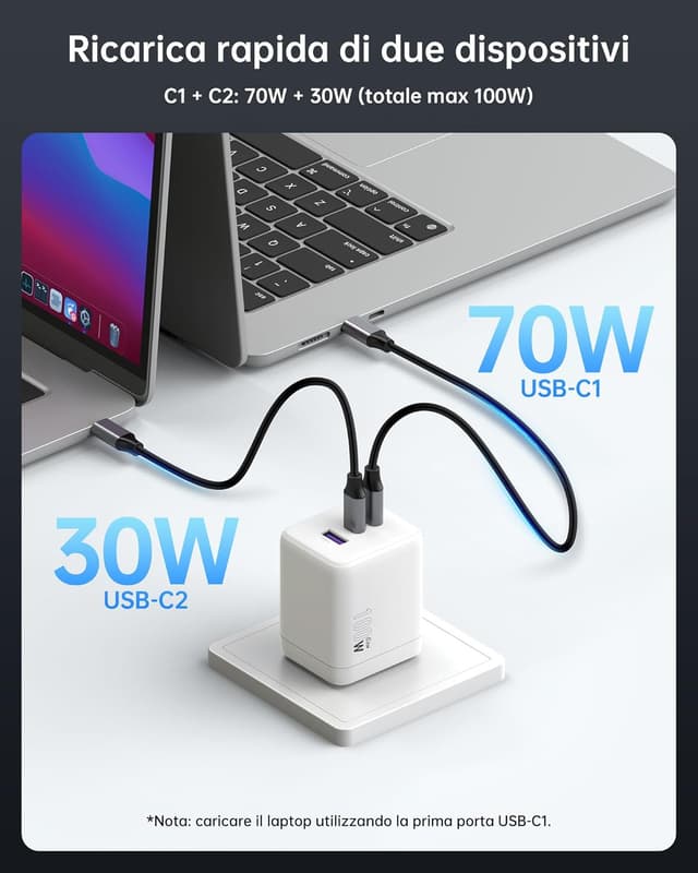 Detalle 2 de NOVOO 100W Caricatore USB‑C 3 porte