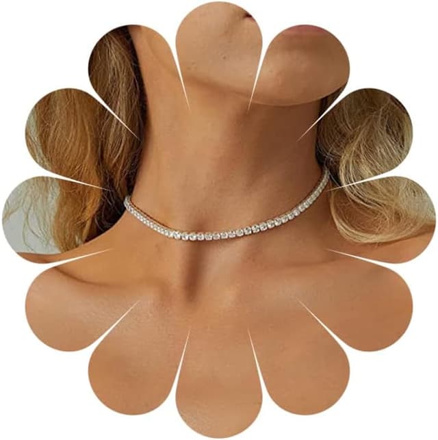 Detalle 2 de MIQIQAO Strass-Choker Halskette in Silber mit CZ-Diamant-Optik