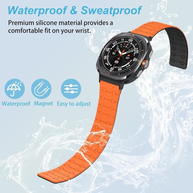 Detalle de Amizee No Gap Magnetic Sport Silicone Strap for Samsung Galaxy Watch Ultra 47mm (Orange/Black)