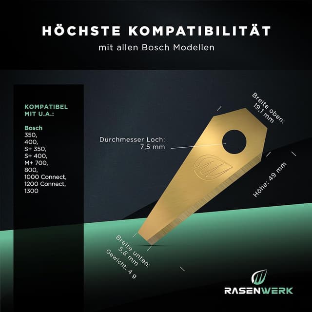 Detalle de RASENWERK Rasenroboter-Messerset (18 Stück) für Bosch Indego – Universal Ersatzklingen mit Titancarbid