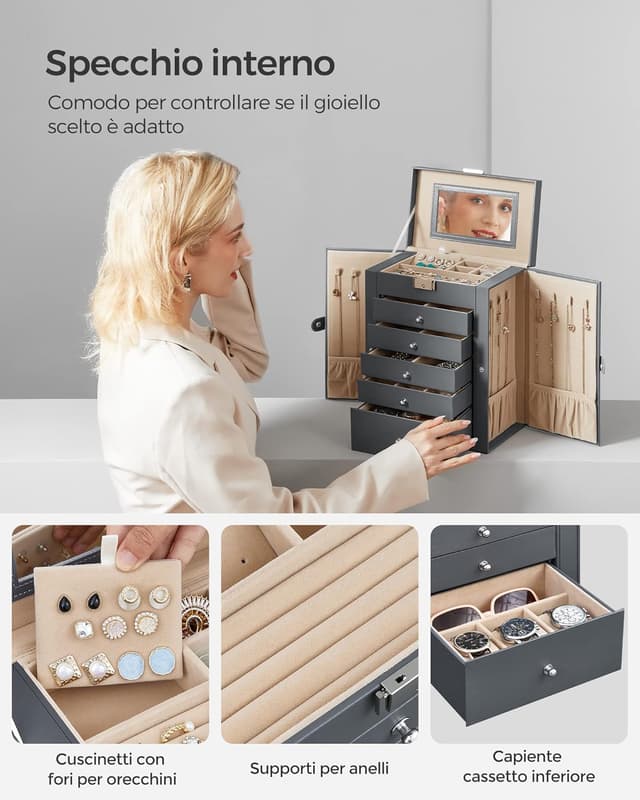 Thumbnail 4 de SONGMICS Scatola Portagioie a 6 livelli con specchio