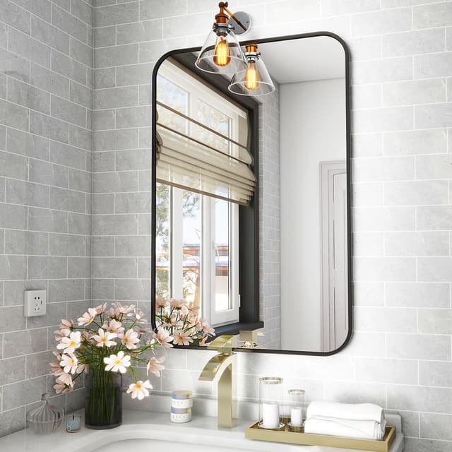 Detalle de Koonmi Miroir mural rectangulaire 75 x 122 cm à cadre métal noir, montage horizontal ou vertical