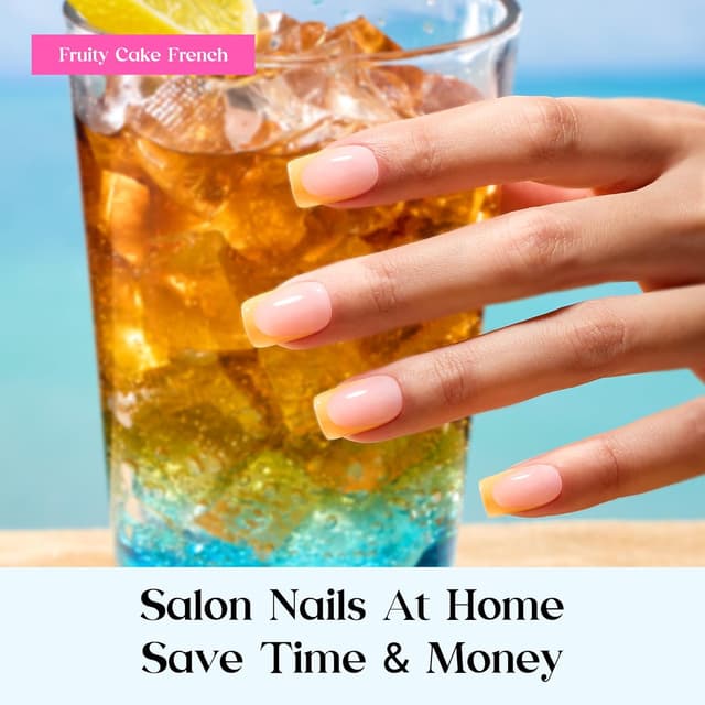 Detalle de Beetles Summer Press On Nails (224 pcs, 7 colors) Short Square French Tip False Nails