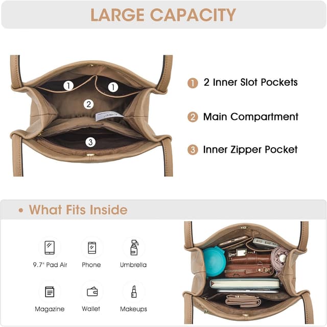 Thumbnail 3 de Kattee Damen Schultertasche aus weichem Echtleder mit magnetischem Druckknopfverschluss