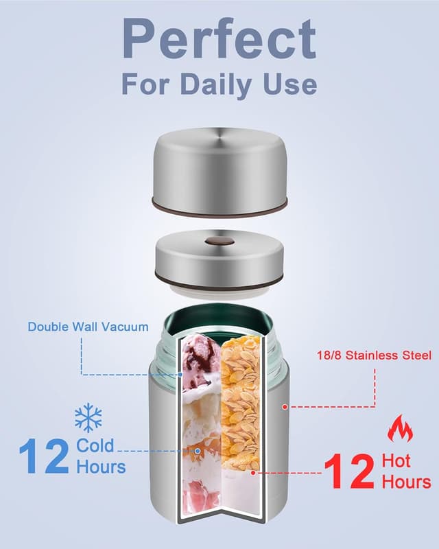Thumbnail 1 de Dreamhigh Thermal Food Flask 800ml, 12h hot/cold 🥣