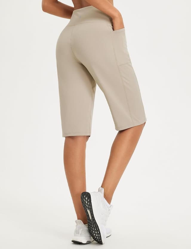 Detalle de baleaf Women’s Bermuda Long Shorts (14" Knee Length) with Pockets, High-Waisted Athletic Capris