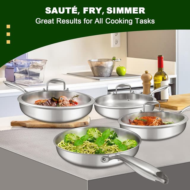 Detalle 2 de EWFEN 12 Inch Tri‑Ply Stainless Steel Frying Pan