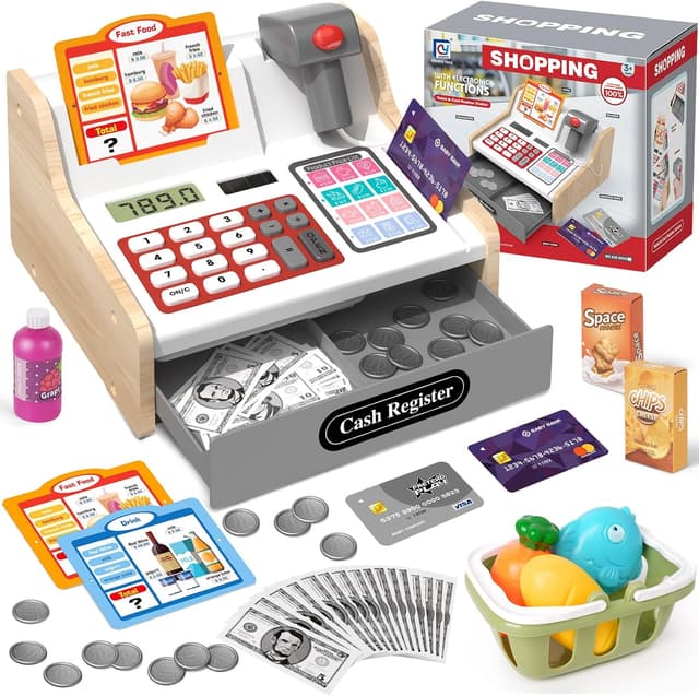 Detalle de 2025 Holz-Kasse mit Scanner und Rechner für Kinder