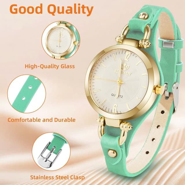 Detalle de OFFCUP Orologio da donna analogico al quarzo con cinturino in pelle e movimento a tre lancette