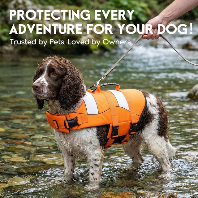 Detalle 2 de ASENKU Hundeschwimmweste Klein M mit Rettungsgriff – reflektierende Streifen für Bootfahren, Baden & Wassersport