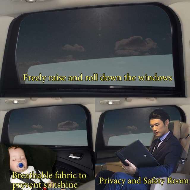 Detalle 1 de Beicarin Universal Front Car Window SunShade (2 Pack) breathable mesh side shades with UV protection