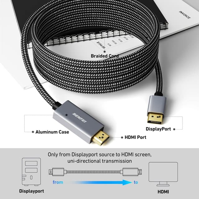 Detalle 2 de BENFEI 4K DisplayPort auf HDMI Kabel 4,5 m (DP 1.2 → HDMI 1.4, unidirektional)