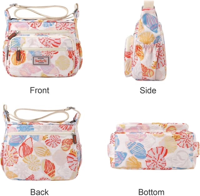 Detalle de FAVORTALK women’s nylon crossbody bag (20 x 17 x 10 cm) with adjustable wide strap