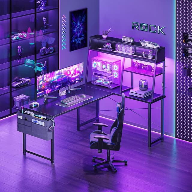 Detalle 2 de Coleshome Escritorio Gaming en L 130x100 con LED