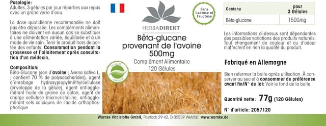 Detalle 2 de HERBADIREKT Beta glucano 500 mg 120 capsule integratore đź’Š