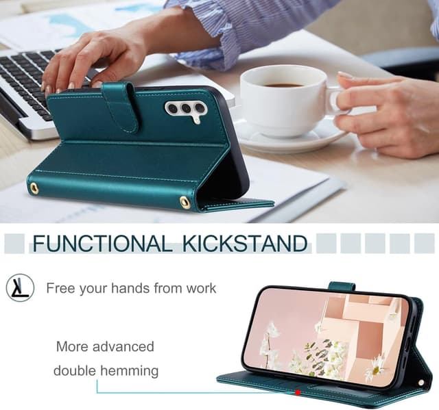 Detalle de YANJIEER ESONG Handykette Schutzhülle für iPhone 17 Air – Leder-Flip-Case mit Kartenfächern, Magnetverschluss und Standfunktion (grün)