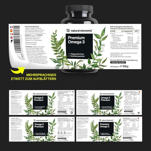 Thumbnail 5 de natural elements Premium Omega 3 120 Kapseln – Omega‑3 Nahrungsergänzung 💊