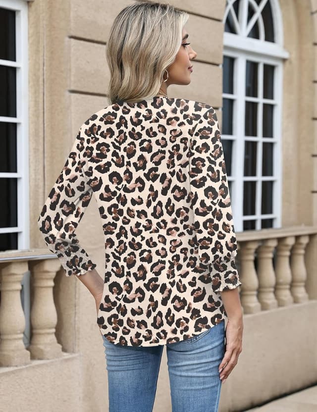 Detalle 2 de Rapbin Damen-Bluse mit 3/4-Ärmeln und V-Ausschnitt – elegante Tunika für Sommer & Alltag