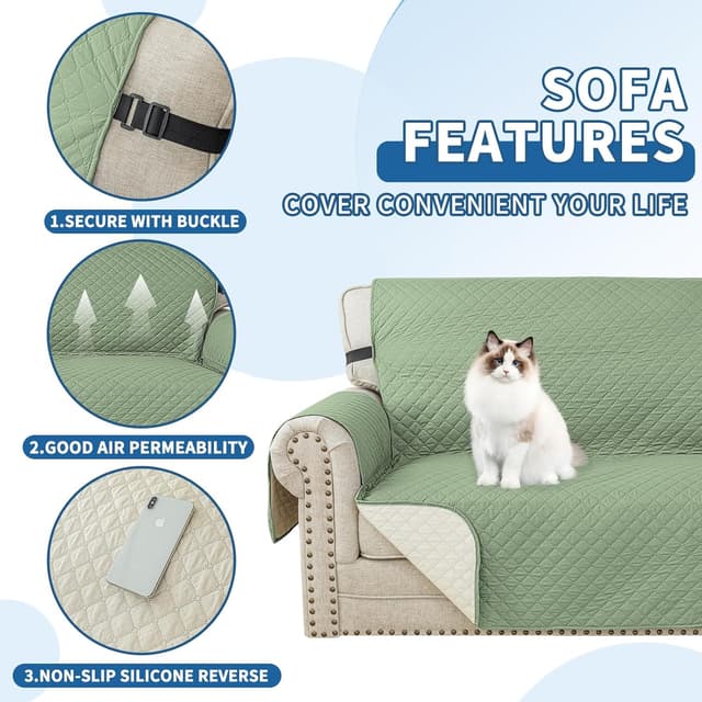 Detalle de YSTELLAA Trapuntato Copridivano 2 Posti con Braccioli impermeabile antiscivolo antimacchia verde menta