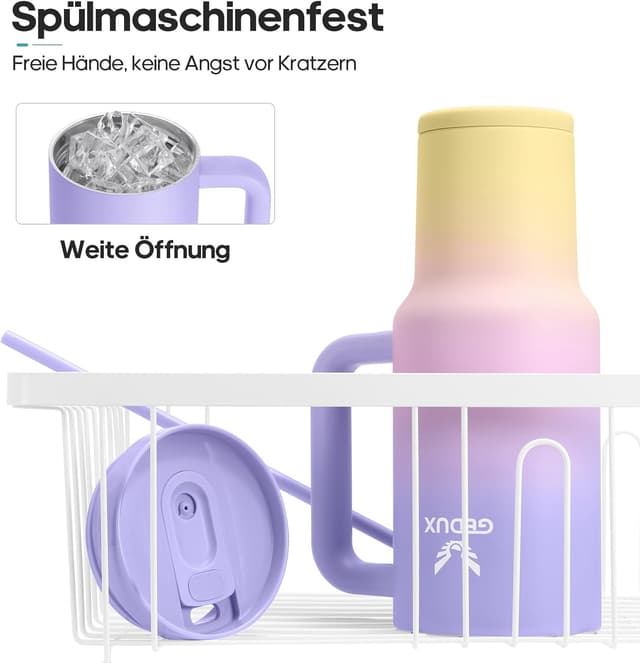 Detalle de Gedux Trinkflasche mit Strohhalm 1,2 l – Thermobecher mit Henkel, doppelwandiger Vakuumisolierung und auslaufsicherem Deckel