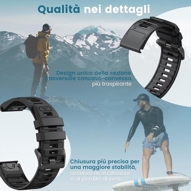 Detalle de Cinturino ANBEST Quick-fit in silicone da 26 mm per Garmin Fenix 8 51 mm e serie compatibili