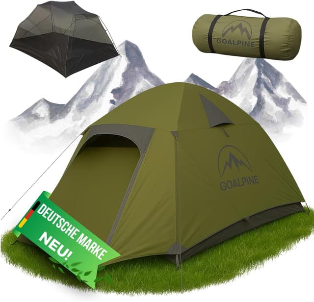 Detalle de GOALPINE® Zelt für 1–2 große Personen – wasserdicht (4000 mm), ultraleicht & kleines Packmaß für Touren