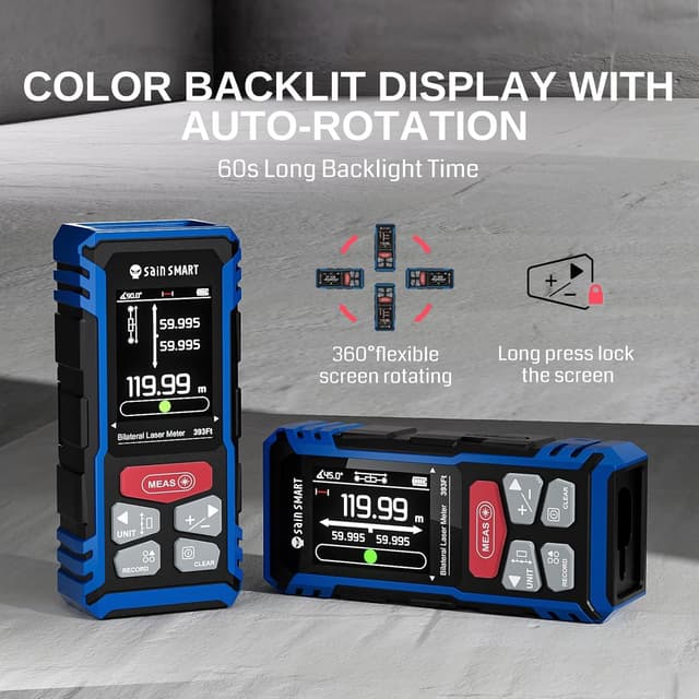 Detalle de SainSmart misuratore laser doppio ricaricabile fino a 120 m con LCD retroilluminato e misure area/volume/angolo