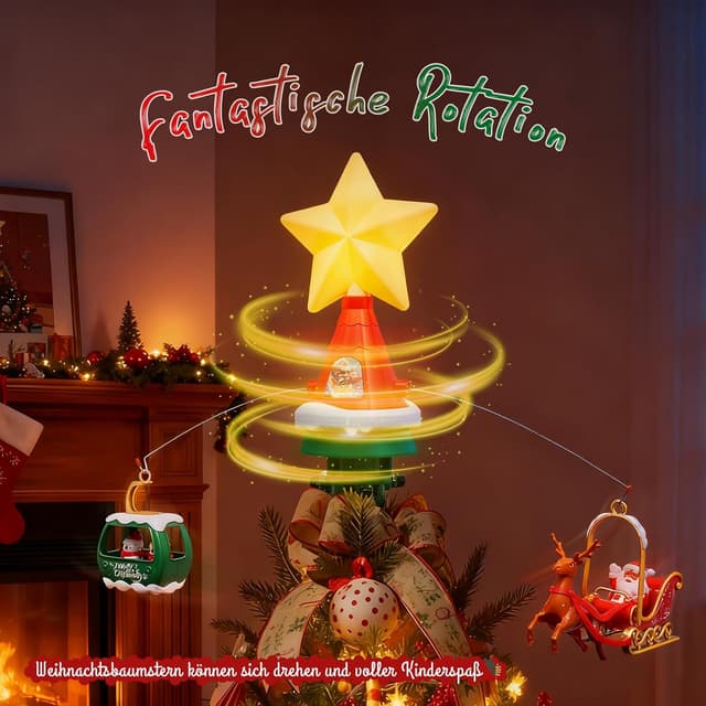 Detalle de Jubilin LED Weihnachtsbaumspitze Stern mit Musik, drehenden Anhängern und USB-Stromversorgung