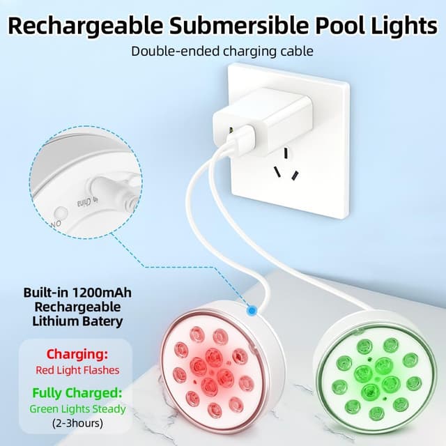 Detalle de vsshe Pool Lights (2 Pack) Rechargeable Submersible LED Lights with Remote, IP68 & 16 Colour Modes