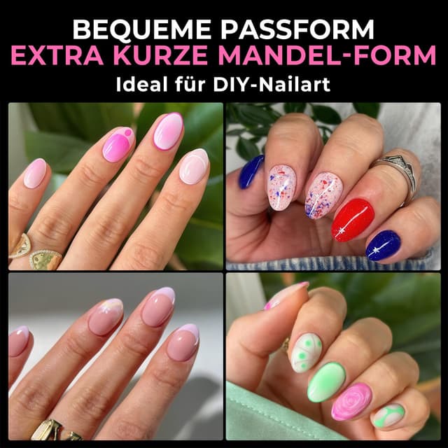 Detalle de UNA GELLA kurze Mandel Nageltips für Gelnägel – 216 Stück in 12 Größen (Soft Gel, Press-on Full Cover)