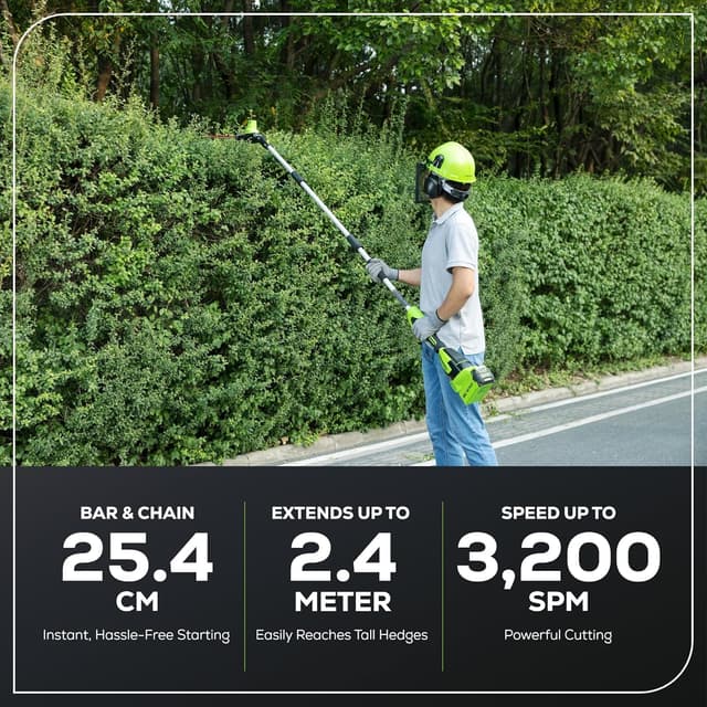 Detalle de Greenworks 40V 2-en-1 scie à perche et taille-haie à perche sans fil, moteur sans balais, lame double action