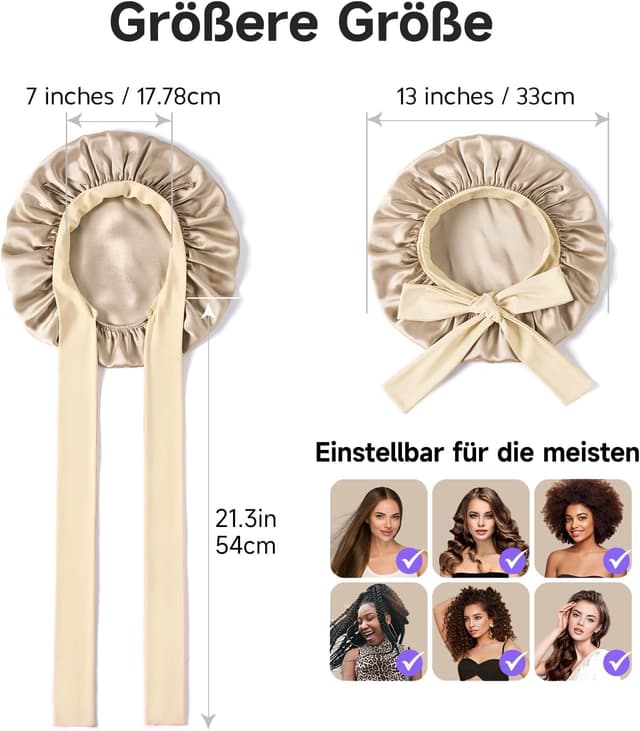 Detalle de Umisleep 22 Momme Schlafmütze aus 100% Maulbeerseide (doppelseidige Nachtmütze)