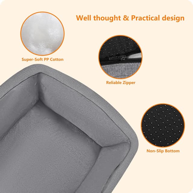 Detalle 2 de HMTOPE Hundebett, Hundesofa & Kissen – abnehmbar und waschbar, Hellgrau, 110 x 86 x 26 cm