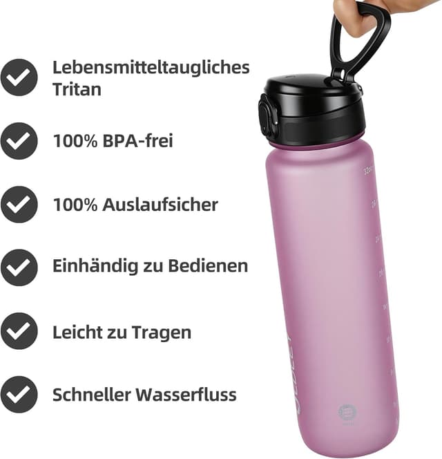 Detalle de OLDLEY 1‑Liter Wasserflasche mit Sieb (BPA-frei, auslaufsicher) aus Tritan – mit Ein‑Klick‑Verschluss