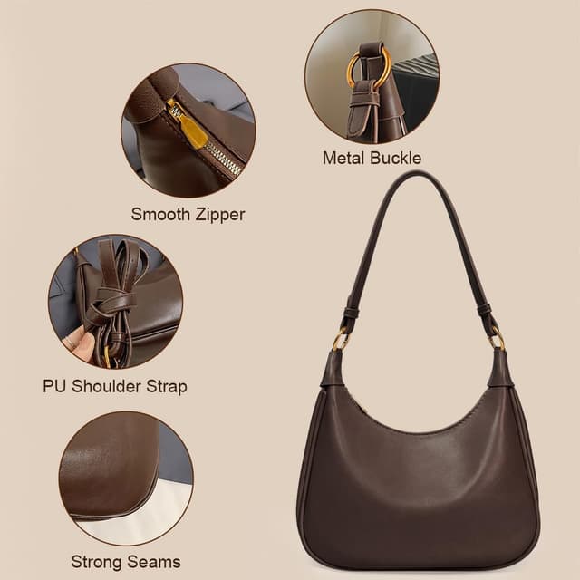 Detalle de Aucuu women’s crescent shoulder bag (PU leather Y2K hobo) with interchangeable straps