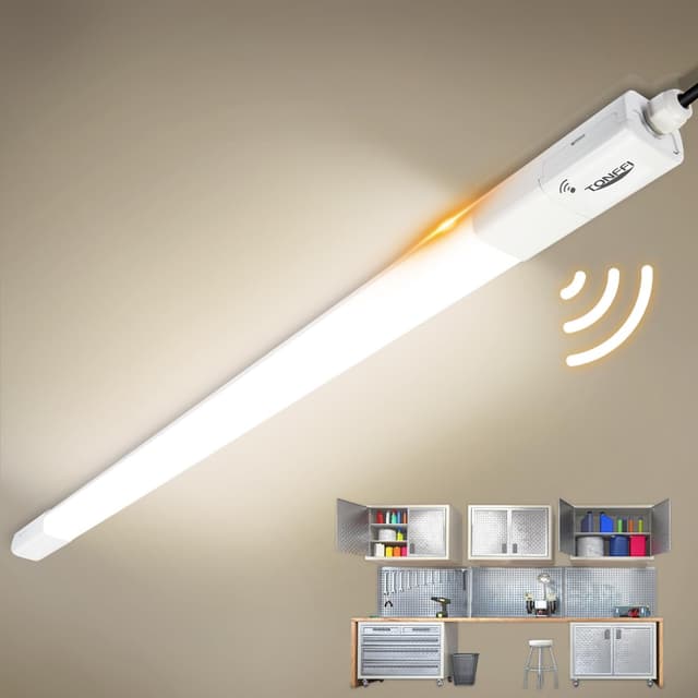 Detalle de TONFFI 2er-Set LED Feuchtraumleuchte 115 cm mit Bewegungsmelder, 36 W / 4.100 lm, IP65 (4000K, verknüpfbar)