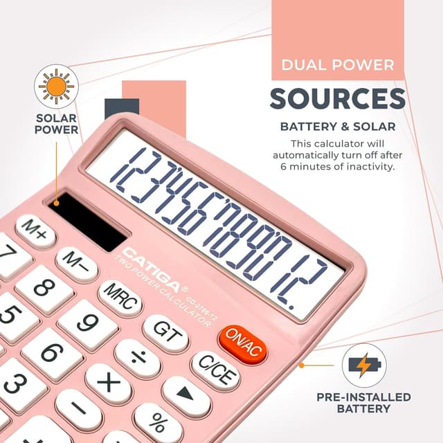 Detalle 2 de CATIGA CD-2786 12-digit desktop calculator with large LCD and dual solar/battery power