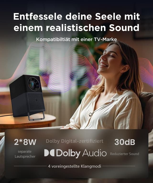 Detalle de TCL A1s MTV-Projektor (600 ISO-Lumen, 1080P, Google TV, WLAN & Bluetooth) mit Autofokus