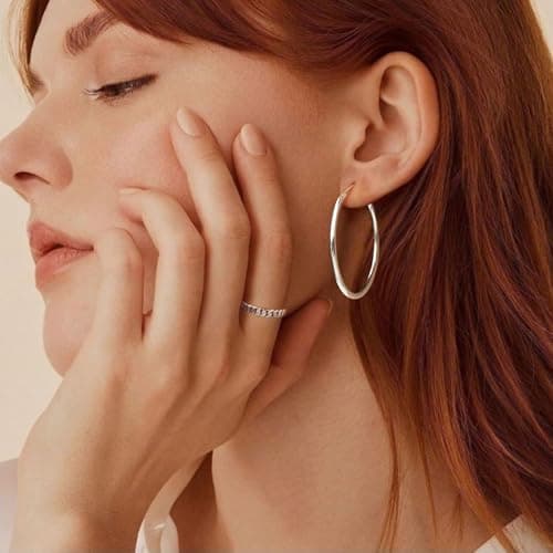Detalle de MOROTOLE Pendientes de aro en plata de ley 925 grandes para mujer