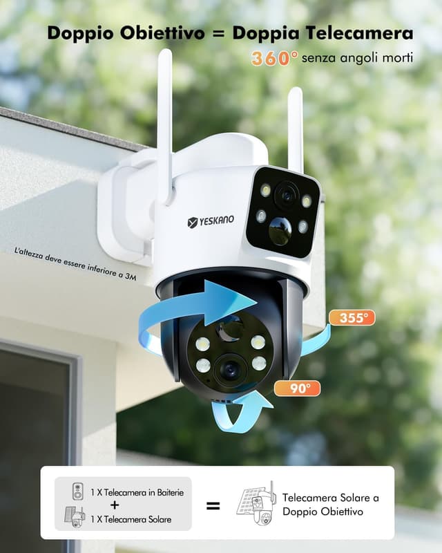 Detalle 2 de YESKANO Telecamera Wi‑Fi 6MP per esterno con pannello solare