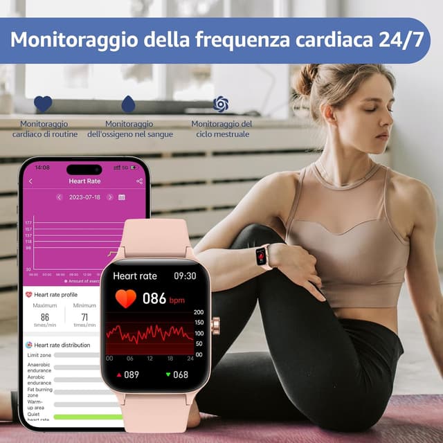 Detalle 2 de KIUVKAS Smartwatch Uomo Donna con chiamate, 1,95" e fitness tracker (IP68)